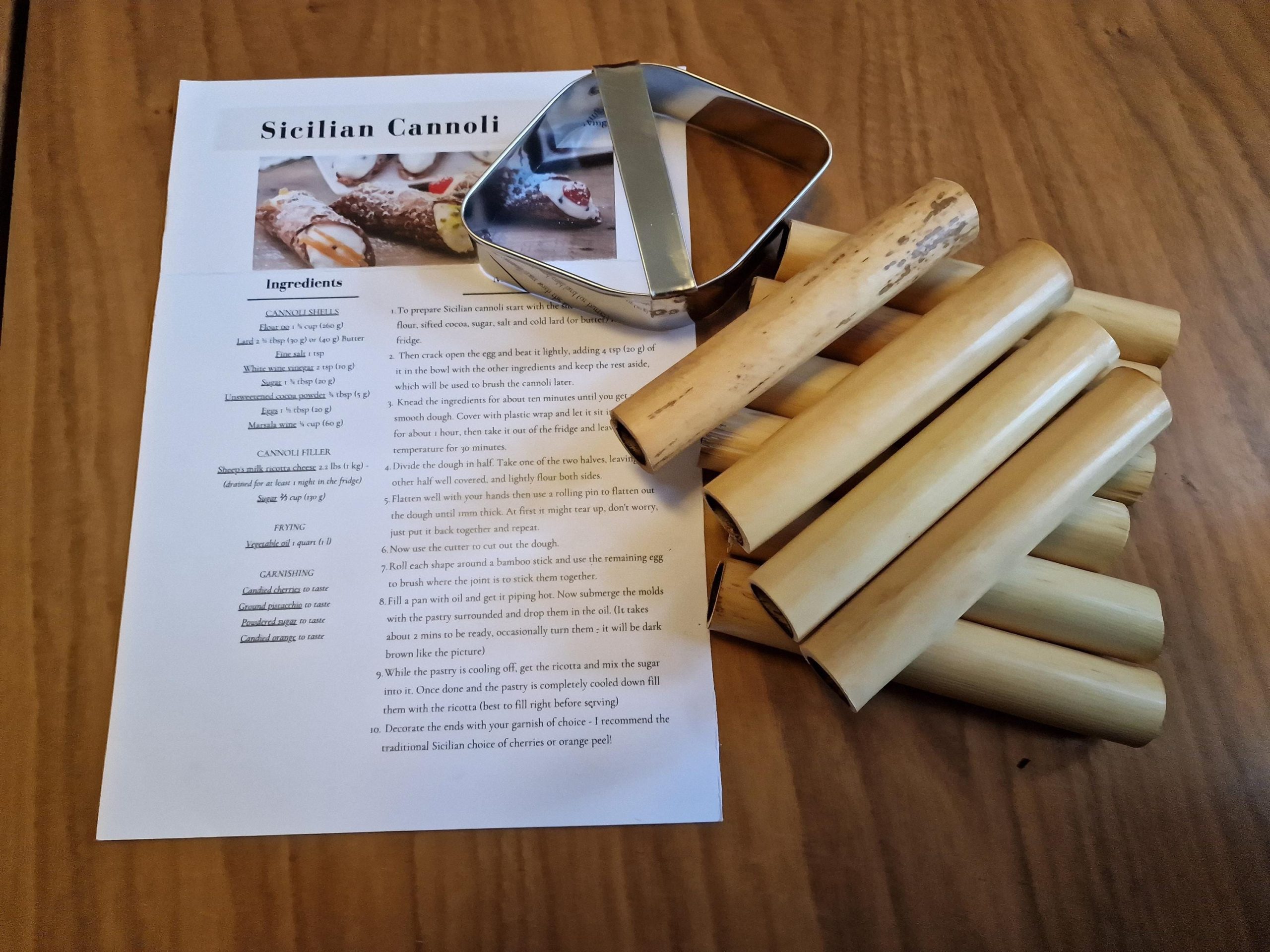 traditional party Cannoli set stainless steel Cutter + 10 bamboo moulds * Sicilian/Italian dessert